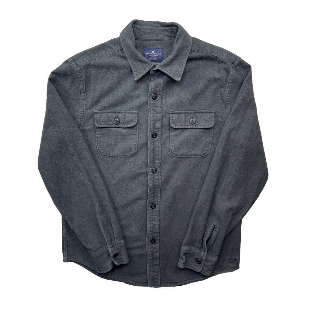 American Eagle Mens M Military Shirt Gray 100% Cotton Utility Button Up 2014